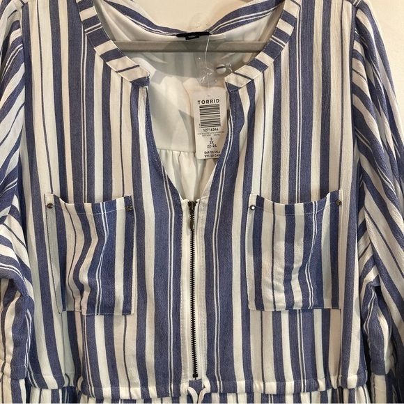 TORRID Sz 3 Blue & White Stripe Zip Front Drawstring  Shirt Dress New with Tags - Picture 15 of 15